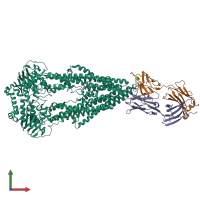 Hetero trimeric assembly 1 of PDB entry 6fn4 coloured by chemically distinct molecules, front view.