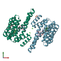 PDB entry 6fnb coloured by chain, front view.