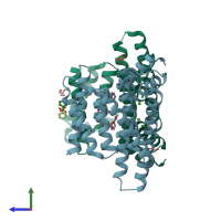 PDB entry 6fnb coloured by chain, side view.