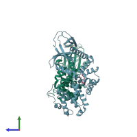 PDB entry 6fne coloured by chain, side view.