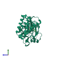 PDB entry 6fni coloured by chain, side view.