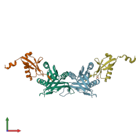 PDB entry 6fnn coloured by chain, front view.