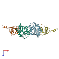 PDB entry 6fnn coloured by chain, top view.