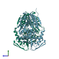 PDB entry 6fnt coloured by chain, side view.