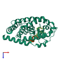 PDB entry 6fo8 coloured by chain, top view.