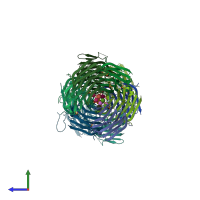 PDB entry 6fof coloured by chain, side view.