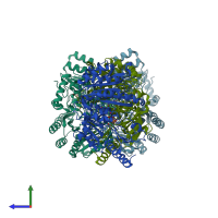 PDB entry 6fow coloured by chain, side view.