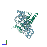 PDB entry 6fpa coloured by chain, side view.