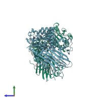 PDB entry 6fpz coloured by chain, side view.