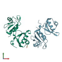 PDB entry 6fq1 coloured by chain, front view.