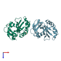 PDB entry 6fq1 coloured by chain, top view.
