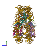 PDB entry 6fq5 coloured by chain, side view.