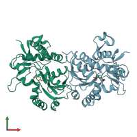 PDB entry 6fqg coloured by chain, front view.