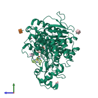 PDB entry 6fqn coloured by chain, side view.