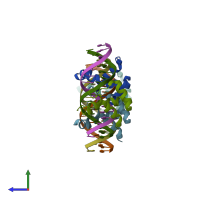 PDB entry 6fqq coloured by chain, side view.