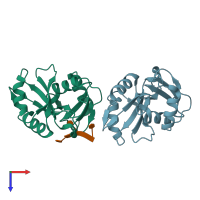 PDB entry 6fqr coloured by chain, top view.