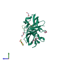 PDB entry 6frg coloured by chain, side view.