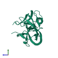 Monomeric assembly 1 of PDB entry 6frh coloured by chemically distinct molecules, side view.