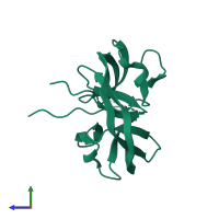 Monomeric assembly 2 of PDB entry 6frh coloured by chemically distinct molecules, side view.