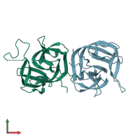 PDB 6frh coloured by chain and viewed from the front.