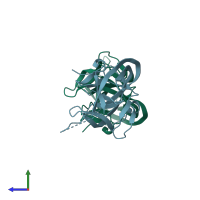PDB entry 6frh coloured by chain, side view.