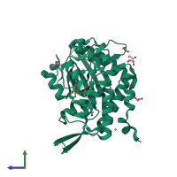 PDB entry 6ft8 coloured by chain, side view.