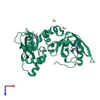 PDB entry 6ftf coloured by chain, top view.