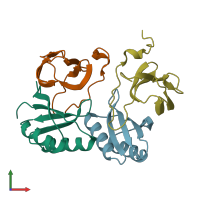 PDB entry 6fu9 coloured by chain, front view.