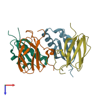 PDB entry 6fu9 coloured by chain, top view.