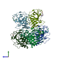 PDB entry 6fug coloured by chain, side view.