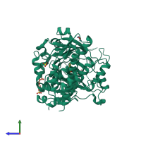 PDB entry 6fuk coloured by chain, side view.