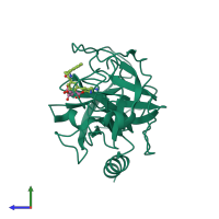 PDB entry 6fut coloured by chain, side view.