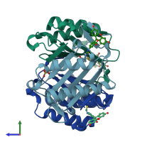 PDB entry 6fve coloured by chain, side view.