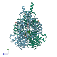 PDB entry 6fw0 coloured by chain, side view.