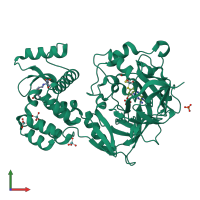 PDB entry 6fw2 coloured by chain, front view.