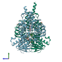 PDB entry 6fwc coloured by chain, side view.