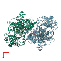 PDB entry 6fwc coloured by chain, top view.