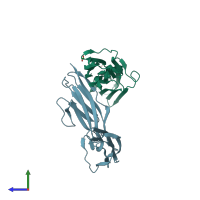 PDB entry 6fwx coloured by chain, side view.