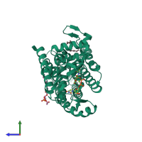 PDB entry 6fwz coloured by chain, side view.