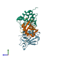 PDB entry 6fx4 coloured by chain, side view.