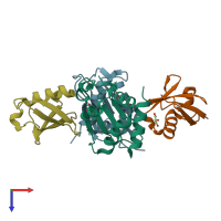 PDB entry 6fx4 coloured by chain, top view.