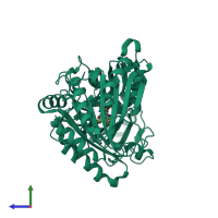PDB entry 6fy9 coloured by chain, side view.