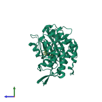 PDB entry 6fyl coloured by chain, side view.