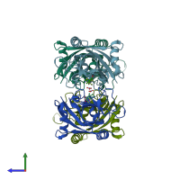 PDB entry 6fym coloured by chain, side view.