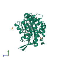 PDB entry 6fyo coloured by chain, side view.
