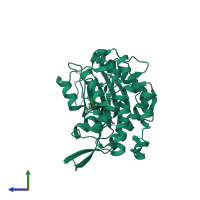 PDB entry 6fyp coloured by chain, side view.