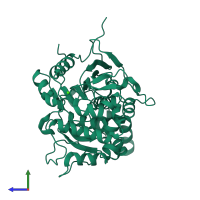 PDB entry 6fz1 coloured by chain, side view.