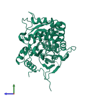 PDB entry 6fz7 coloured by chain, side view.