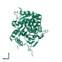PDB entry 6fz9 coloured by chain, side view.