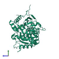 PDB entry 6fza coloured by chain, side view.